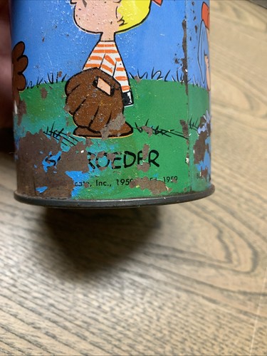 Vintage 1959 Peanuts Charlie Brown Snoopy Schroeder Linus Lucy Lunchbox Thermos leggere - Foto 7 di 8