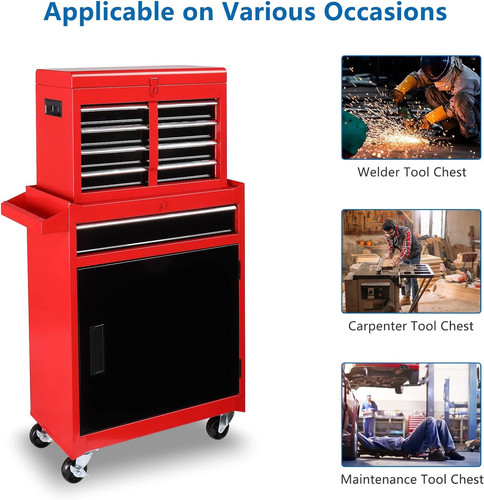 5-Drawer Rolling Tool Chest Storage Cabinet w/ Detachable Top & Adjustable Shelf - Picture 7 of 9