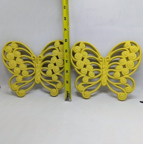 Vintage Burwood Butterfly Wall Decor Set Of 2 Yellow Retro MCM Cottage Core - Picture 2 of 4