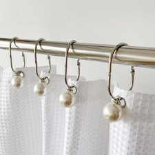 Elegant Pearl Shower Curtain Hooks 12Pcs Ivory Artifical Pearl and Rustproof ...