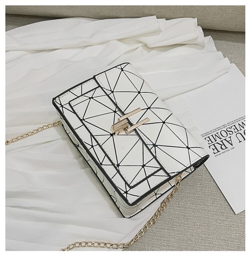 Luxury Ladies Like Oblique Laser Stitching Small Bag Lock Clasp Clutch-White - Picture 2 of 9