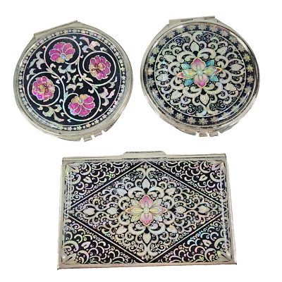 Mother Of Pearl Arabesque Flower Design Double Contact & Business Card Holder