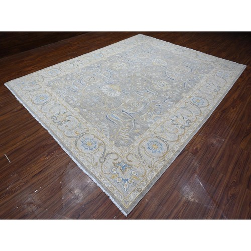9'x11'7" Gray All Over Afghan Peshawar Design Hand Knotted Soft Wool Rug G88954 - Picture 4 of 12