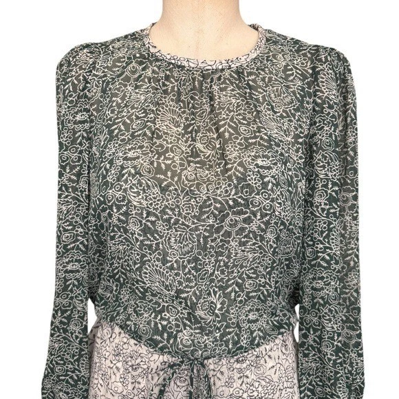 OFF WHITE Mini abito Veronica Barba Dorado Increspature Floreale Seta Verde e Bianco sporco Taglia:0