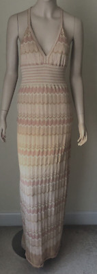 Moda International Sleeveless Accordion Maxi Dress Size M Orange Metallic T Back
