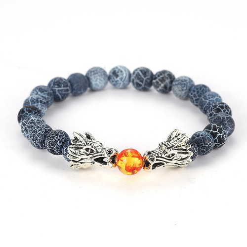 Dragon Head Bracelet Mens 8mm Natural Stone Bead Strand Yoga Bracelets Jewelry - Picture 7 of 17