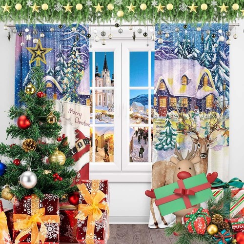 82 x 84 Inches Winter Christmas Santa Claus Window Curtain Vintage Xmas New Y... - Picture 5 of 6