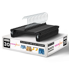 Black Pants Hangers 30 Pack, Space Saving Clip Hangers for Pants, Skirts, Shorts