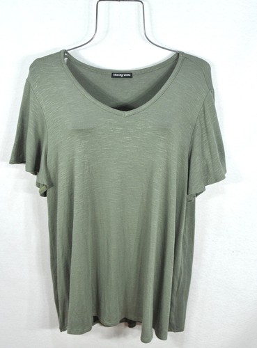 cha cha vente Women's Blouse 1X Spring Green V-Neck Short Sleeve Shirt Top NWT - Picture 2 of 9