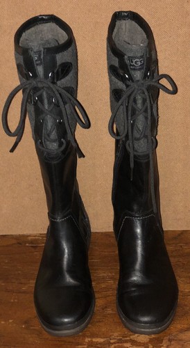 UGG Elsa 1005578 Size EU 38 / US 7 Women’s Tall Black Laceup Boots - Picture 2 of 18