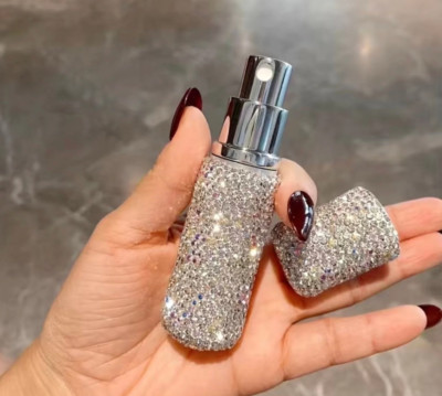 Crystal Encrusted Perfume Atomizer Sprayer Bottle Travel Size White & AB Diamond
