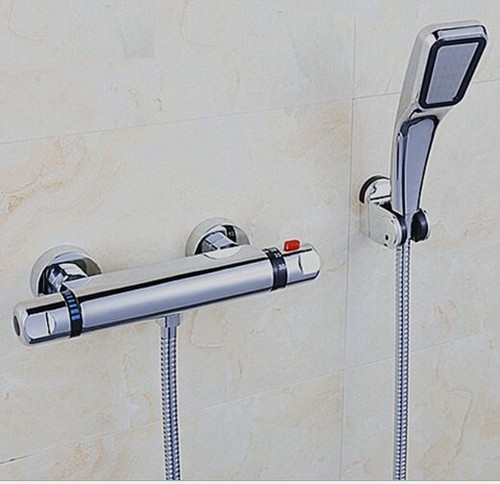 Modern Thermostatic Exposed Bar Shower Mixer Valve Tap Chrome Bottom 1/2" Outlet - Picture 10 of 14