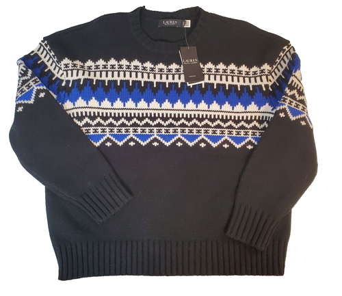 Lauren Ralph Lauren Womens Fair Isle Wool Blend Knit Sweater Black Blue SZ 1X - Picture 11 of 16