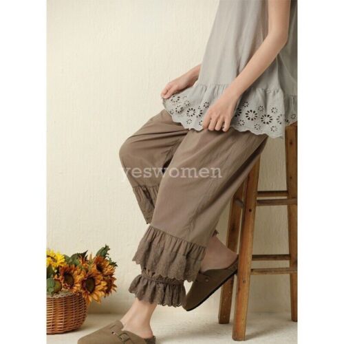 Mujeres 100% Algodón Pierna Ancha Encaje Salón Volantes Bloomer Pettipant Pantalones Pantalones - Imagen 5 de 25