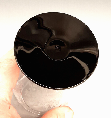 SET 4 Art Deco CAMBRIDGE Glass "APPLE BLOSSOM" Etch Black Ebony Foot Sherbets - Picture 21 of 24