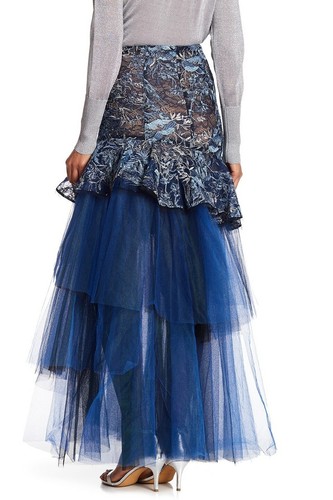 BCBGMAXAZRIA 156048 Women's Embroidered Mesh Skirt Navy Combo Sz. 2 - Picture 2 of 2