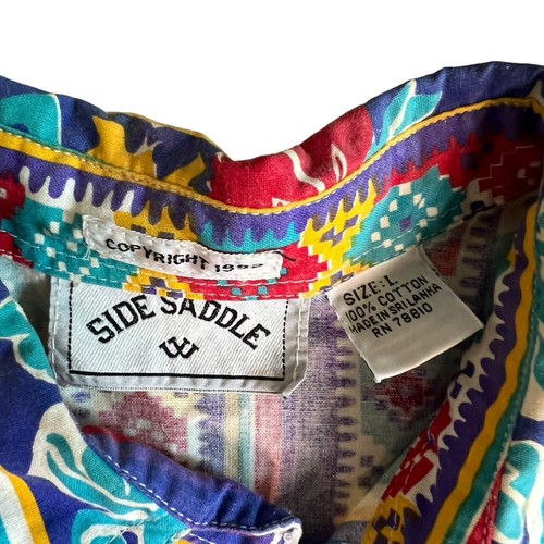 Vintage 90s Brush Popper Button Down Western Aztec Shirt Colorful Size Large - Picture 5 of 8