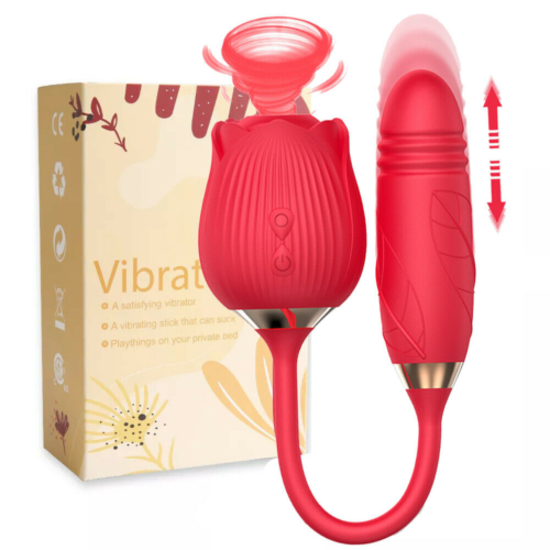 Rose Clit G-spot Vibrator Oral Sucking Thrusting Dildo Bullet Sex Toys for Women - Picture 13 of 13