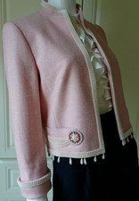 Escada Pearl/jewel Encrusted Pink Boucle Blazer 36 Uk 8/10