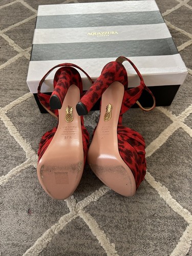 Aquazzura Evita Plateau 130 Red Leopard Suede Platform Sandals US 7.5 - Picture 3 of 3