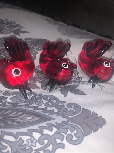 3pc Silvestri by DEMDACO Red Glass Mini Bird Ornament Hummingbird Amy Suther - Picture 3 of 11