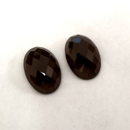 16x11x5 mm AAA Natur Schachbrett Rauchquarz oval einseitig flach 2 Stück - Bild 3 von 8