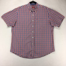IZOD Men's Shirt Size Large Plaid Blue Button Down Short Sleeve Front Pocket