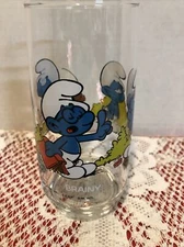 "Brainy" Smurf Collectible Vintage Drinking Glass 1982 Peyo by Wallace Berrie