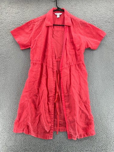 ATHLETA Playa 100% Linen Wrap Midi Dress in Passionfruit Coral Women's Size 8 - Picture 2 of 15