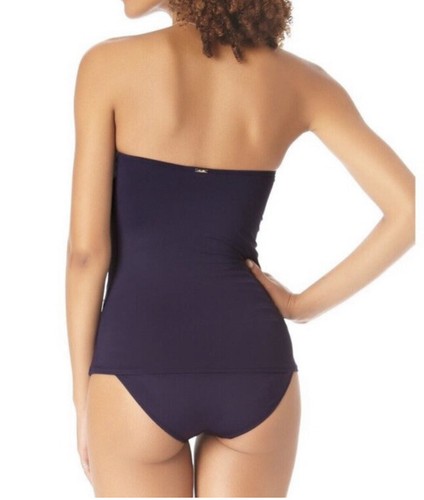 Anne Cole Twist Front Shirred Bandeau Tankini Swim Top, Navy, Medium - Picture 10 of 11
