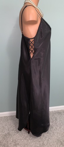 VTG GLOSSY  Satin Long NIGHTGOWN Full Slip Large  Nightie femme  Lattice Work - Picture 8 of 8