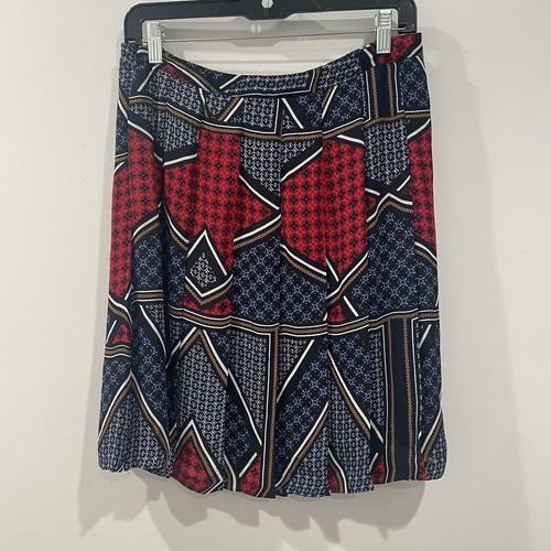 Falda Worthington Geométrica Roja Azul Plisada Línea A Cremallera Lateral Forrada Talla 10 - Imagen 1 de 12