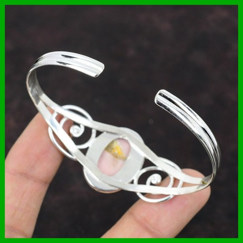 Oval Natural Pink Opal 925 Sterling Silver Handcrafted Anniversary Bezel Bangle - Picture 6 of 7