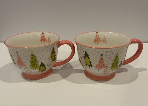 Anthropologie Dupe Rosa Weihnachtsbaum Keramik Tee Kaffee Tassen-2er Set-NEU!