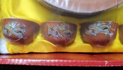 Chinesisches Yixing Red Clay Redware Dragon Teeservice in Box - Bild 6 von 7