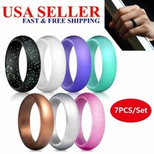 7Pcs Silicone Unsiex Wedding Ring Rubber Band Sport Outdoor Flexible Workout USA