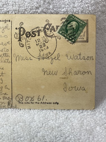 Vintage Easter New Sharon Iowa Greeting Postcard 1913 Old Hazel Watson - Picture 4 of 4