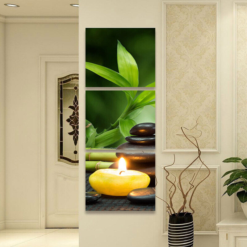 Impressions modernes sur toile 3 panneaux images parfaites bambou vert SPA pierre zen fleur - Photo 4 sur 6