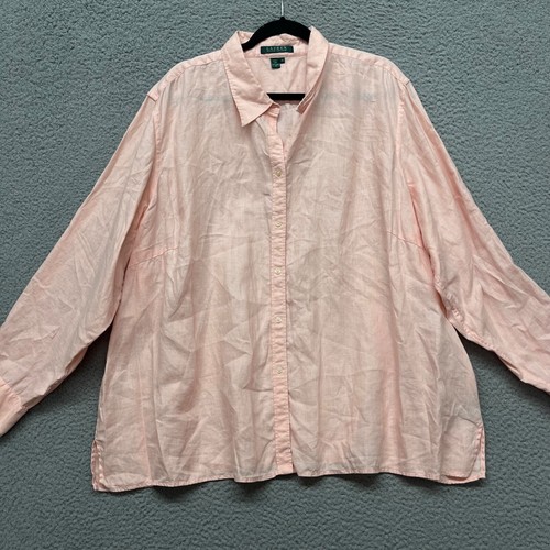 Lauren Ralph Lauren Top Damen 3X Rosa Leinen Bluse Coastal Maritim Lagenlook
