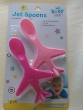 NEW Baby Airplane Spoons Pink Set of 2 Jet Toddler Soft Grip Feeding Spoons