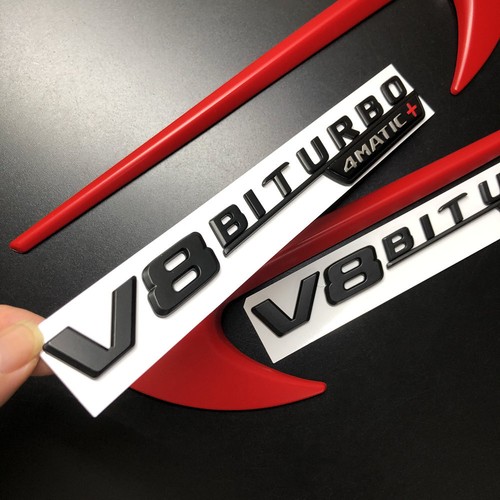 4Pcs Red Vent Fender Trim Boomerang Black V8 Biturbo 4Matic+ Sticker Emblems - Picture 5 of 11