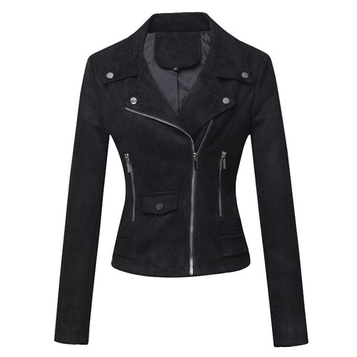 Design Women Short Leather Coat Ladies Motorcycle Slim Jacket Irregular Zipper - Picture 4 of 14