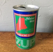 Vintage 7 Up Soda Pop Can Maine 23rd State United We Stand Straight Steel