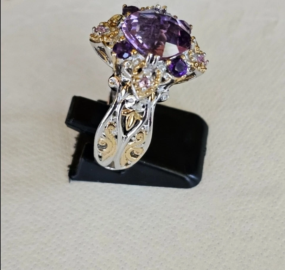 Gems en Vogue 6.20 克拉 Kunzite 紫水晶和粉红色蓝宝石戒指纯银! — 第 4/4 张图片