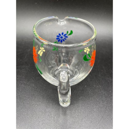 Darling Vintage Clear Glass Cream and Sugar with Dainty Enamel Painted Flowers - Picture 4 of 7