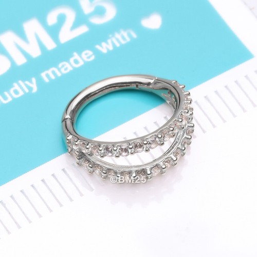 14 Karat Gold Brilliant Sparkle Double Hoop Seamless Clicker Hoop Ring - Picture 5 of 10