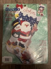 Bucilla ICE SKATING Santa Snowman Animals Sequins Christmas Stocking Kit 84384