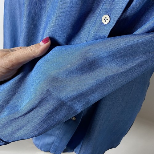 Joy Cioci XS Extra Small Betty Chambray Floral Lamb Leather Long Sleeve Blouse - Imagen 5 de 10