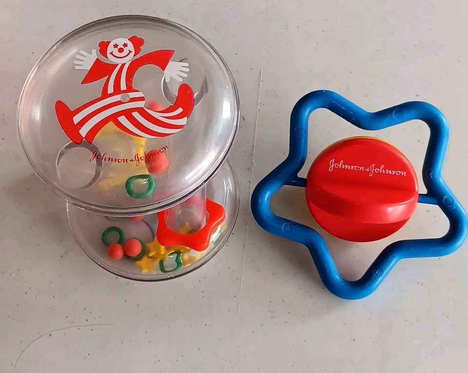 3 винтажных детских ручных погремушки Johnson & Johnson для прорезывания зубов и ручной ловкости, США - Изображение 3 из 4