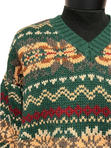 Jos. J. Oliver Multi-Color Green Brown Wool Sweater Size L Long Sleeve Vintage - Picture 2 of 8